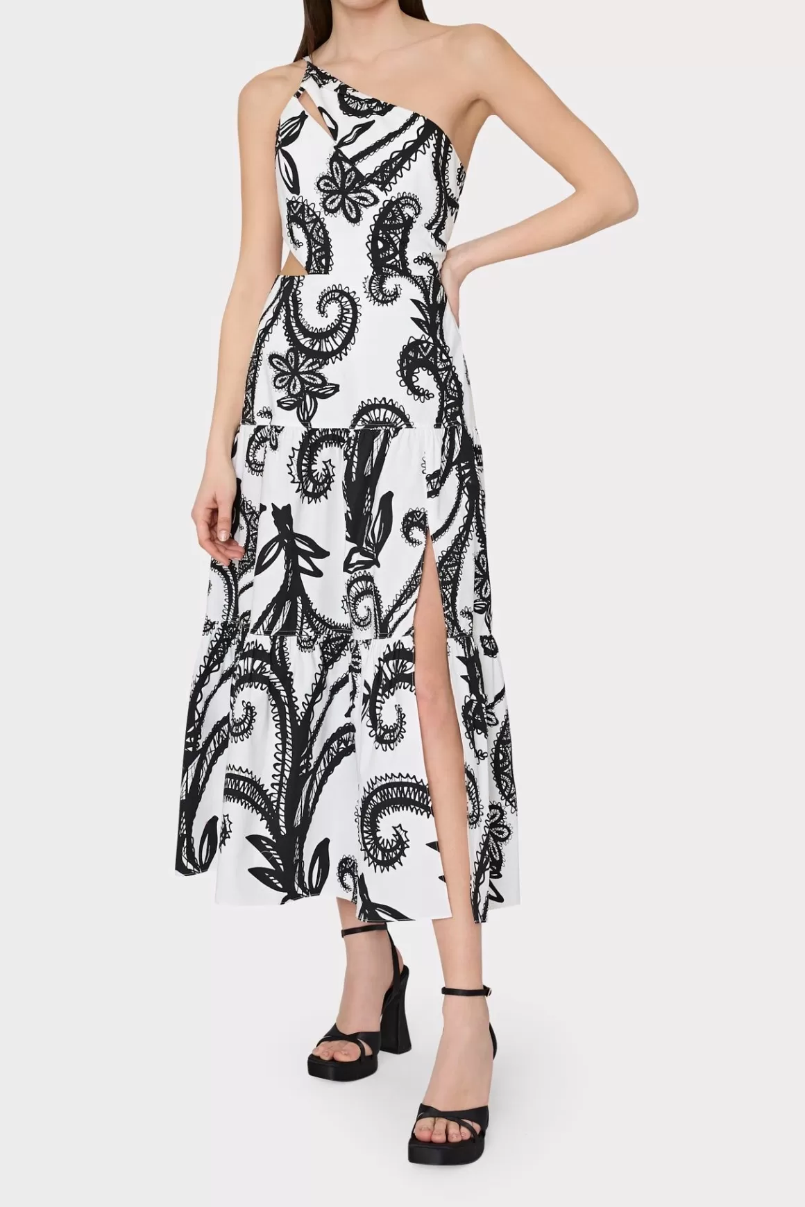 MILLY Day Dresses-Vintage Vine Poplin Dress Black/White