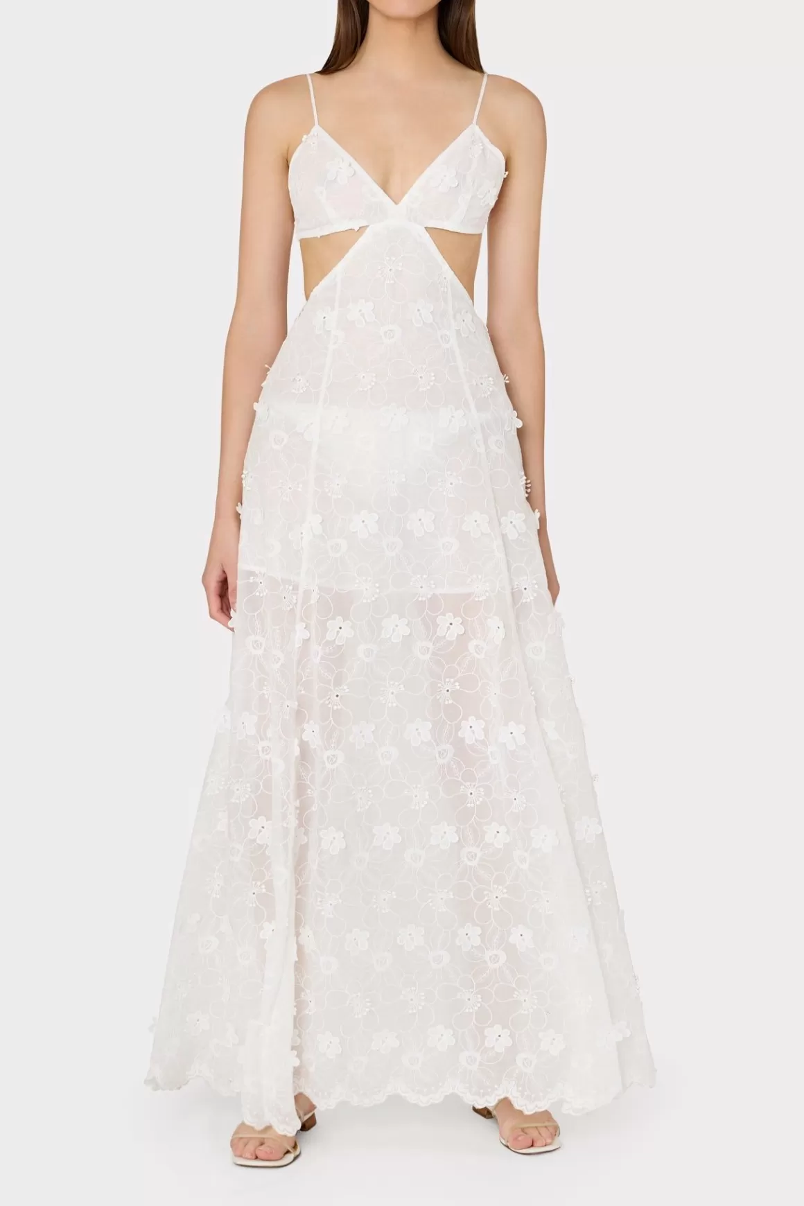 MILLY Cover-Ups-Vivianne 3D Floral Cotton Eyelet Dress White