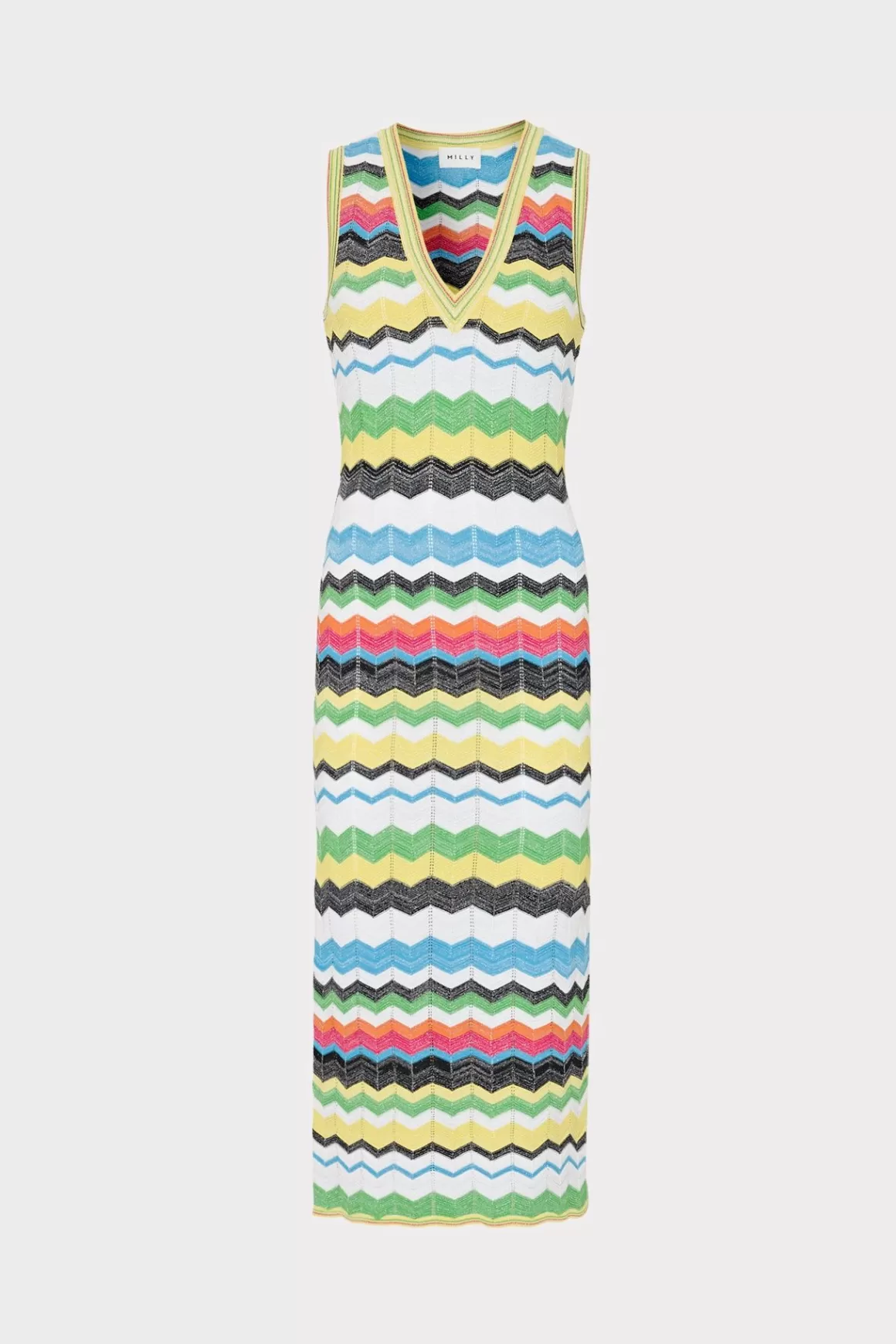 MILLY Sweaters & Knits-V-Neck Zig Zag Midi Dress Yellow Multi