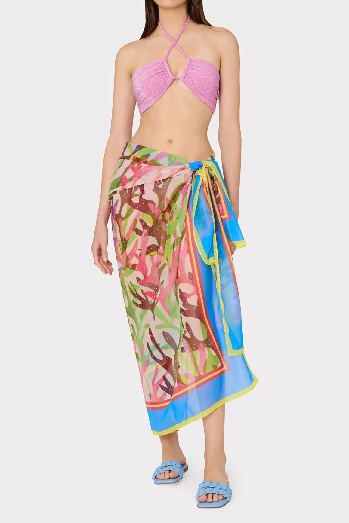 MILLY Jumpsuits & Rompers-Watercolor Caribbean Coral Chiffon Sarong Green Multi