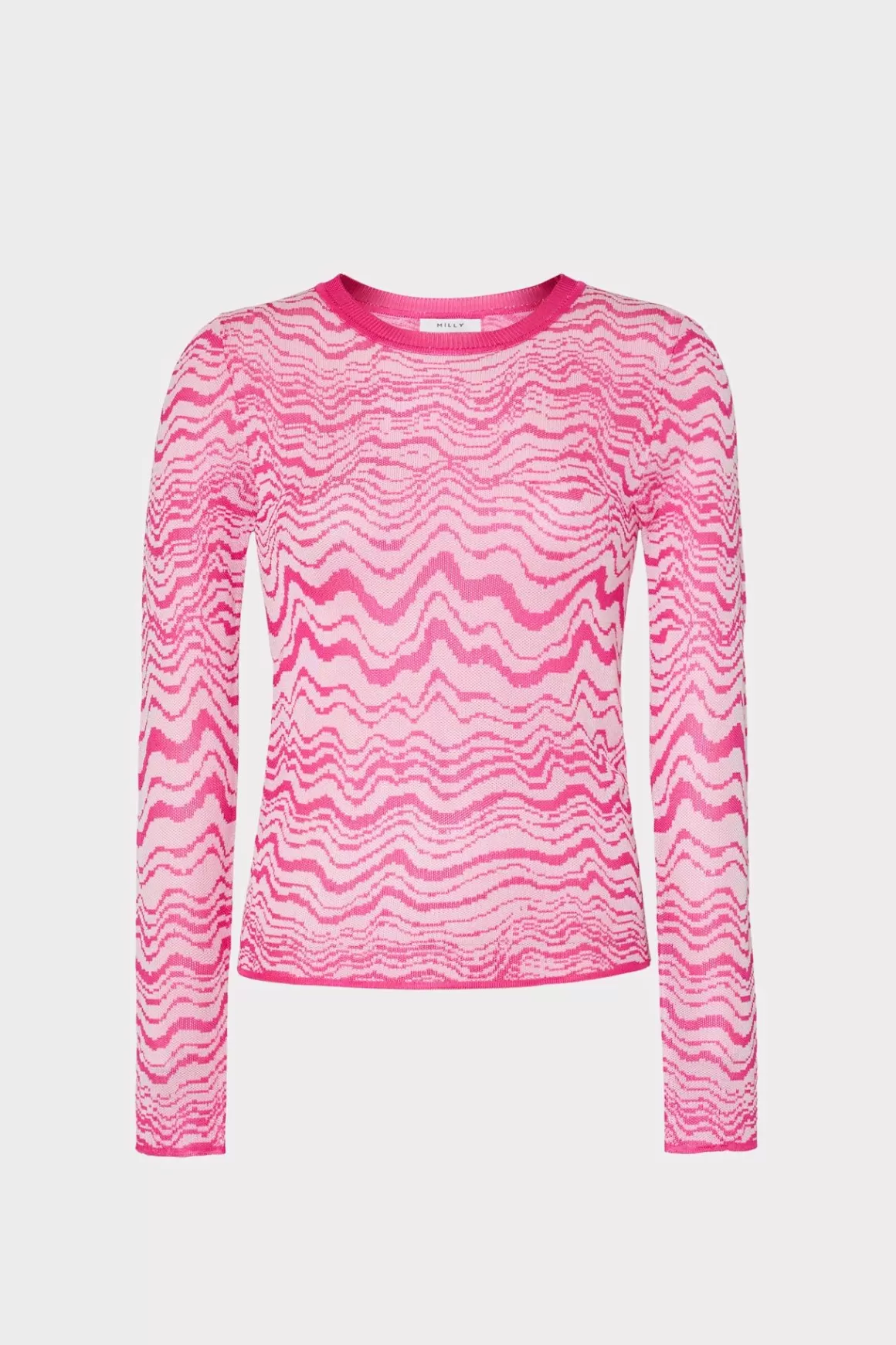 MILLY Sweaters & Knits-Wave Jacquard Crewneck Pullover Pink/Ecru