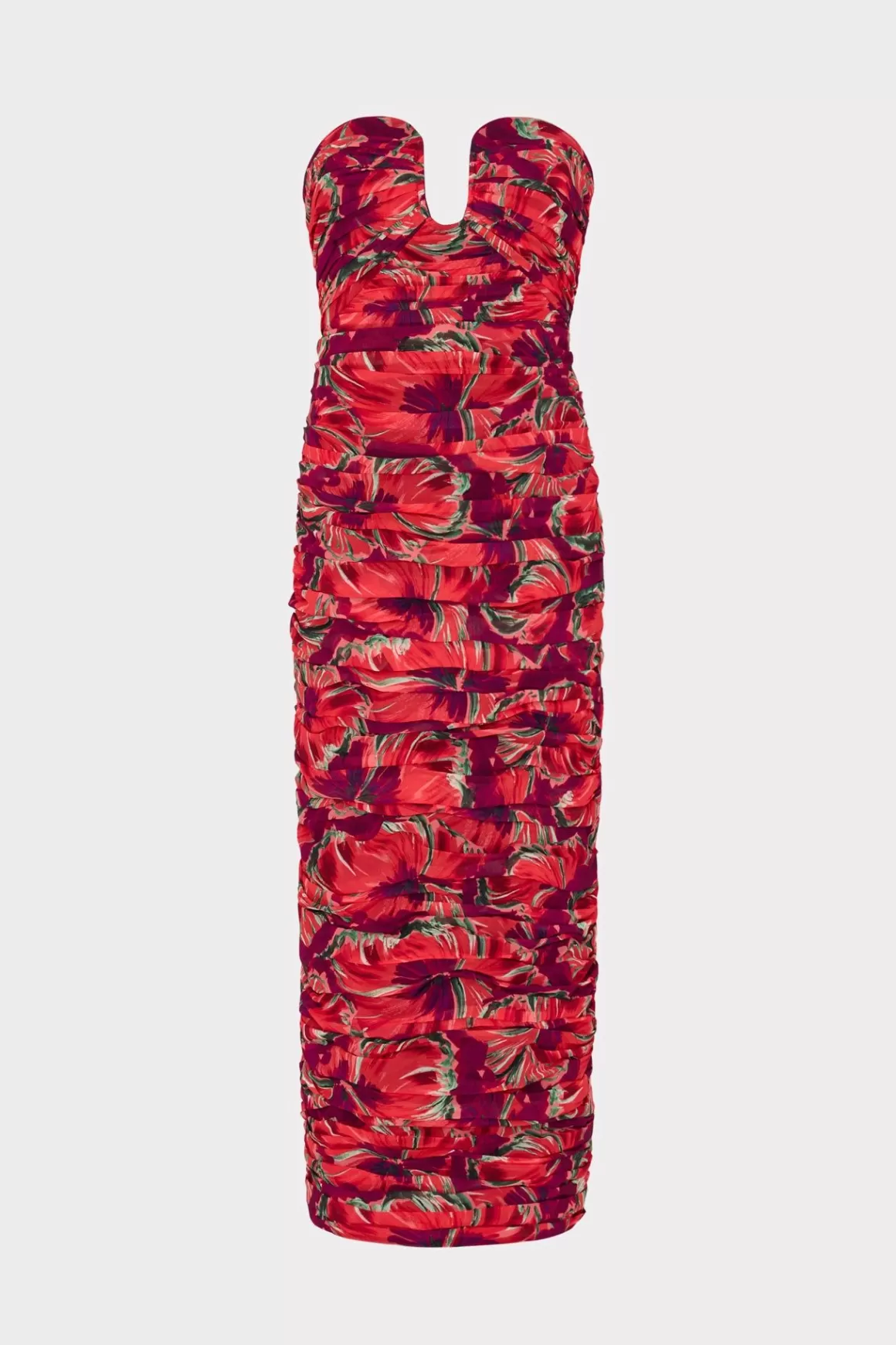 MILLY Evening Gowns-Windmill Floral Chiffon Dress Red Multi