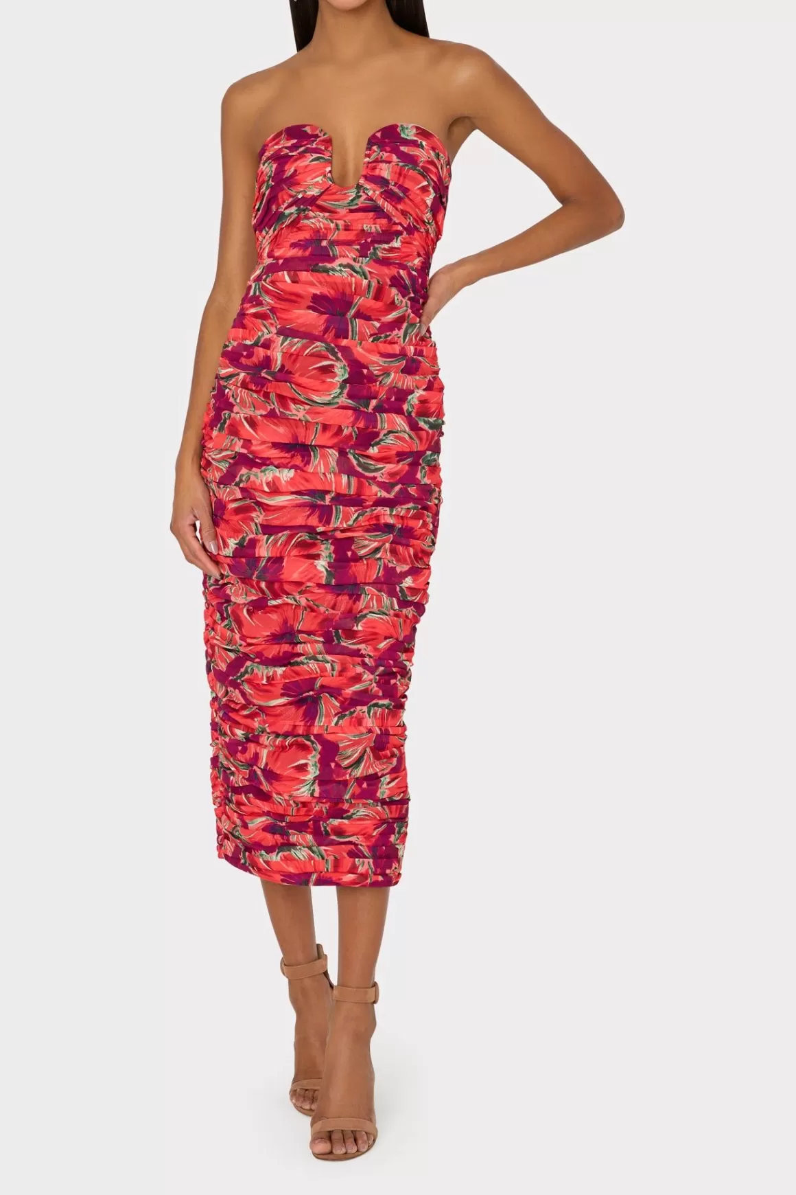 MILLY Cocktail Dresses-Windmill Floral Chiffon Dress Red Multi