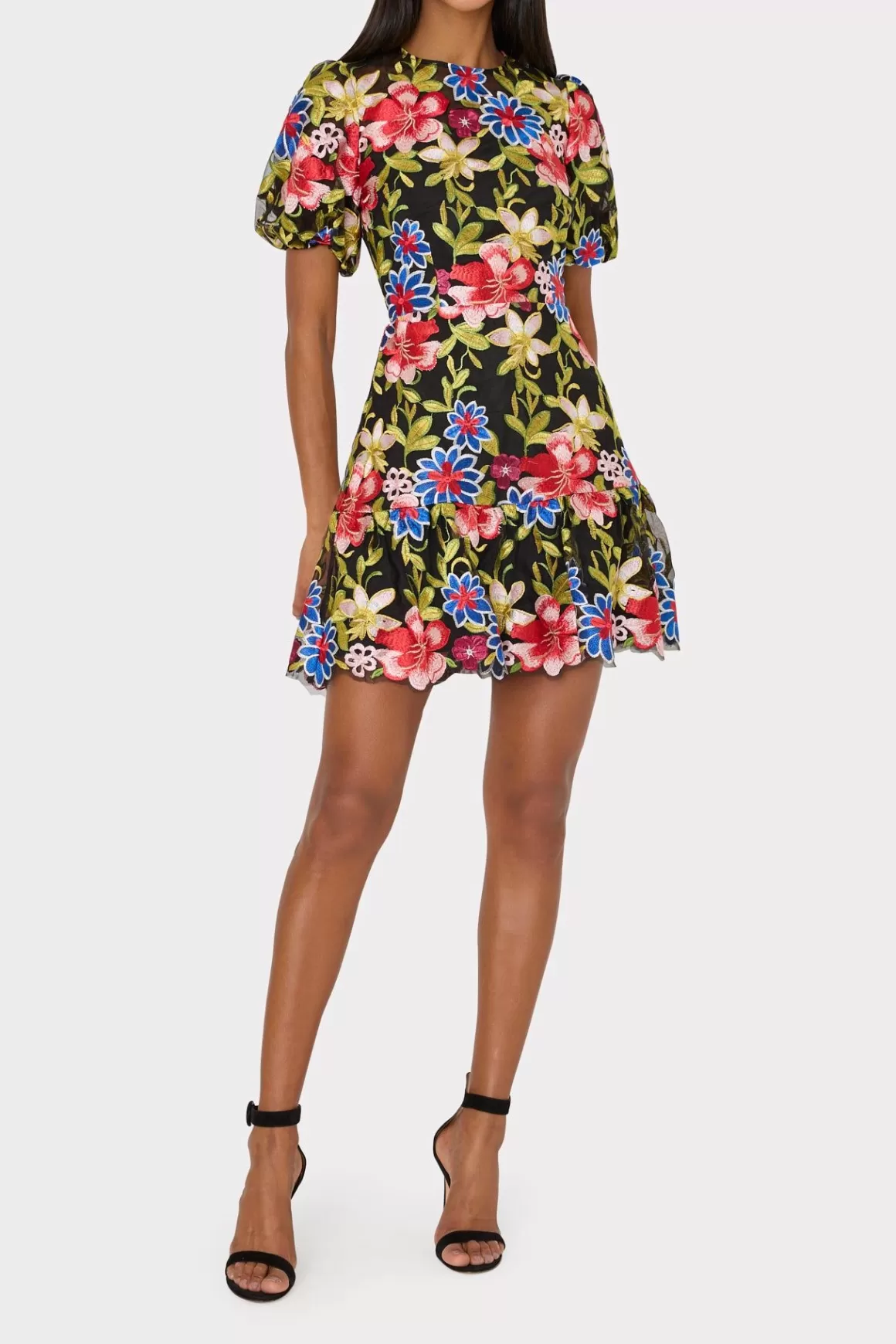 MILLY Cocktail Dresses-Yasmin Floral Embroidery Dress Red Multi