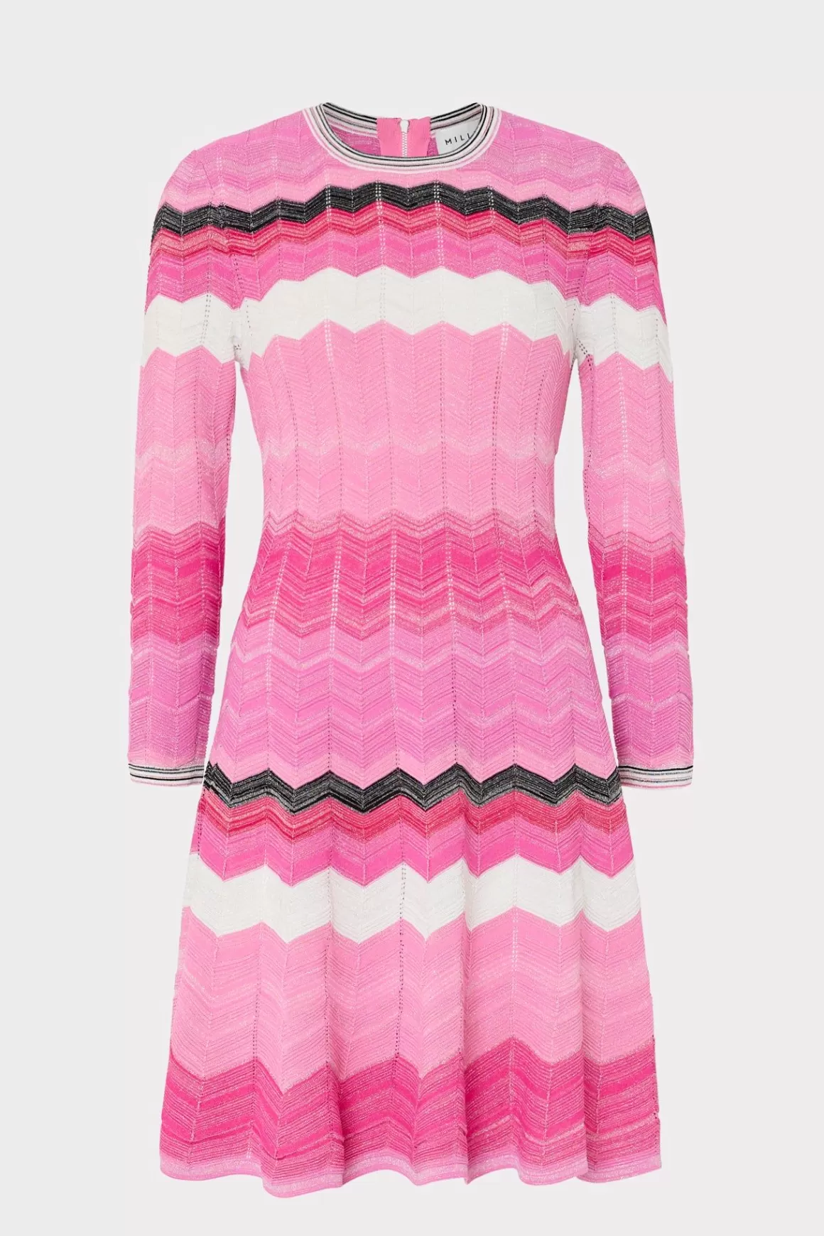 MILLY Sweaters & Knits-Zig Zag Long Sleeve Flare Dress Pink Multi